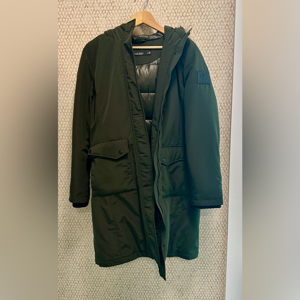 Women’s Olive Polo Ralph Lauren Down Jacket with Faux-Fur Hood- S